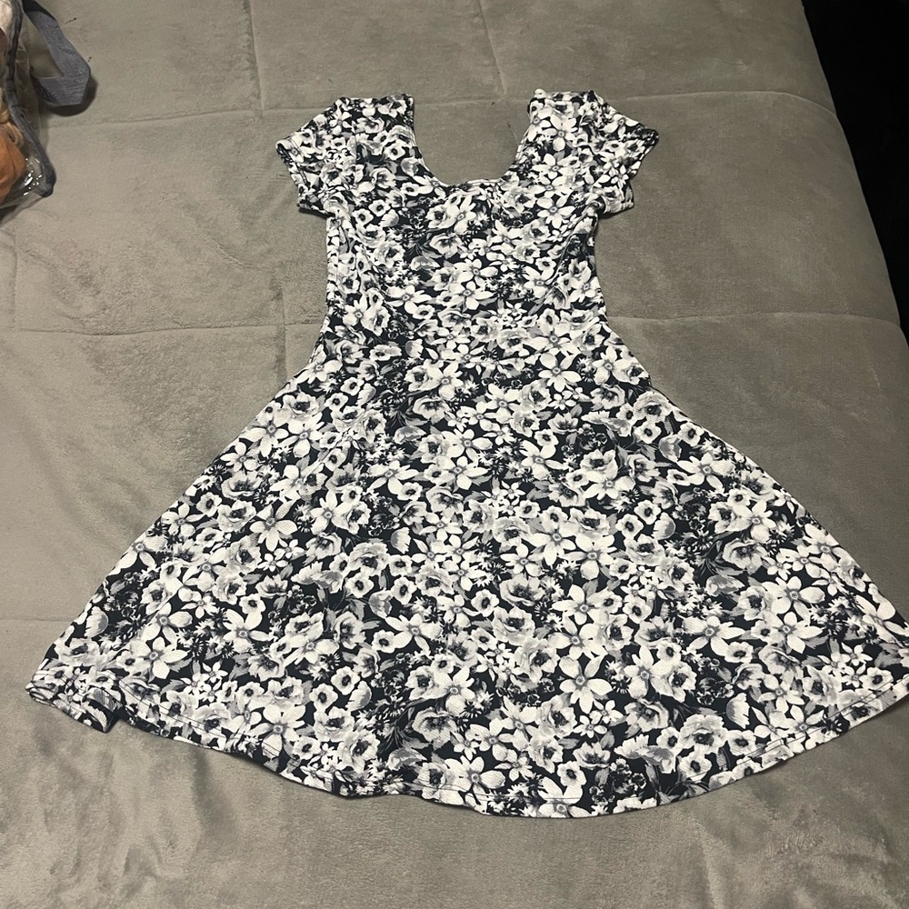 Floral Black and White Dress